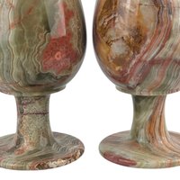 Vintage 1970s Carved Onyx Goblets: Set of 2 Banded Stone Chalices