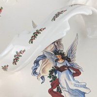 Vintage Handled Christmas Tray: Ceramic Angel Cookie Platter Tidbit Dish