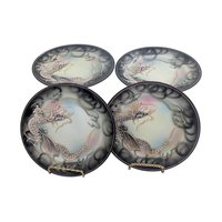 Vintage Japanese Dragon Plates, Set of 4, Moriage Lusterware Ceramic Salad Dessert Plates, Made in Japan