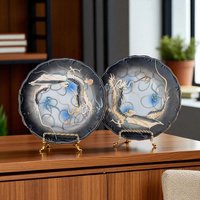 Vintage Dragon Plates Pair, Set of 2 Japanese Moriage Lusterware, Black Ceramic Salad Plates, Dragonware Decor