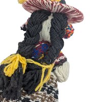 Vintage Guatemalan Folk Art Doll: Handmade Woven Yarn Figure in Traditional Dress