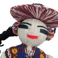 Vintage Guatemalan Folk Art Doll: Handmade Woven Yarn Figure in Traditional Dress