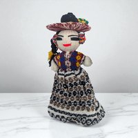 Vintage Guatemalan Folk Art Doll: Handmade Woven Yarn Figure in Traditional Dress