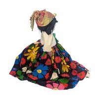 Vintage Caribbean Folk Art Doll: Creole Woman in Traditional Floral Dress