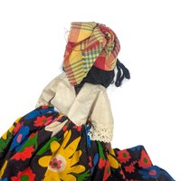 Vintage Caribbean Folk Art Doll: Creole Woman in Traditional Floral Dress