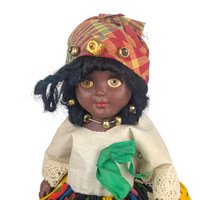 Vintage Caribbean Folk Art Doll: Creole Woman in Traditional Floral Dress