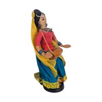 Vintage Indian Folk Art Doll: Woman Musician with Dholak Drum