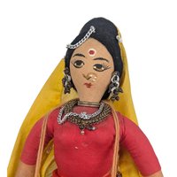 Vintage Indian Folk Art Doll: Woman Musician with Dholak Drum