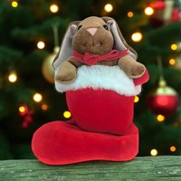 Vintage Plush Rabbit in Stocking: Christmas Bunny Stuffed Animal Decor