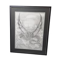Vintage Dragon Art Print: Signed Dan Thompson Fantasy Castle Scene, Framed