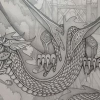 Vintage Dragon Art Print: Signed Dan Thompson Fantasy Castle Scene, Framed