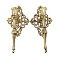 Vintage Brass Wall Sconces: Ornate Italian Candle Holders with Red Votives