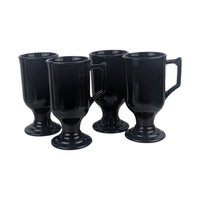 Vintage Black Glass Irish Coffee Mugs: Set of Four Footed Mugs