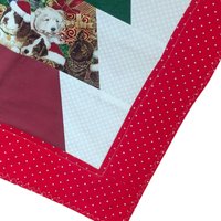 Vintage Handmade Quilted Table Runner: Christmas Dog Print with Red Star