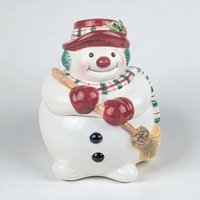 Vintage Fitz and Floyd Plaid Collection Snowman Jar: Lidded Ceramic Candy Dish Holiday Decor