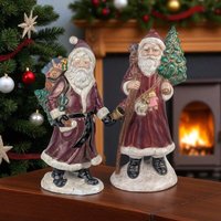 Pair of Vintage Hand-Painted Old World Santa Figures: Christmas Decor Figurines