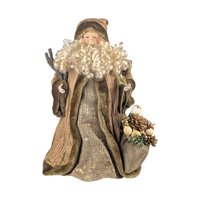 Vintage 15" Woodland Santa Tree Topper: Tan Father Christmas with Burlap Sack