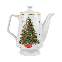 Vintage George Good Christmas Coffee Pot: Porcelain Holiday Coffee Pot with Gold Stars