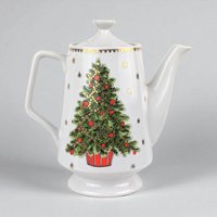 Vintage George Good Christmas Coffee Pot: Porcelain Holiday Coffee Pot with Gold Stars