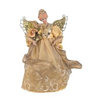 Vintage Gold Angel Tree Topper: Christmas Figurine with Porcelain Head and Glitter Wings