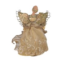 Vintage Gold Angel Tree Topper: Christmas Figurine with Porcelain Head and Glitter Wings