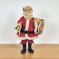 Vintage Midwest Santa Claus Figure: Resin Father Christmas with Bell and Toy Sack