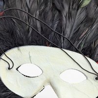 Vintage Feather Mardi Gras Mask: Black & Red Masquerade Wall Decor