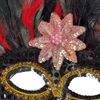 Vintage Feather Mardi Gras Mask: Black & Red Masquerade Wall Decor