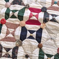 Handmade Patchwork Quilt: Vintage Style Throw Blanket with Button Accents