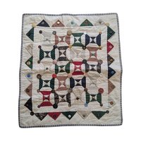 Handmade Patchwork Quilt: Vintage Style Throw Blanket with Button Accents