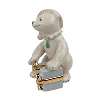 Vintage Lenox Christmas Cub Figurine: Ivory Porcelain Polar Bear with Gold Trim