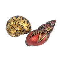 Vintage Hand Painted Seashells: Southeast Asian Style, Black and Gold Decor Pair