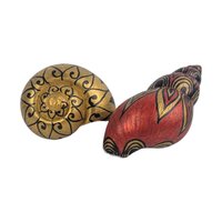 Vintage Hand Painted Seashells: Southeast Asian Style, Black and Gold Decor Pair