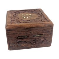 Vintage Carved Wooden Box: Hand Carved Indian Wood, Inlay Trinket or Jewelry Box