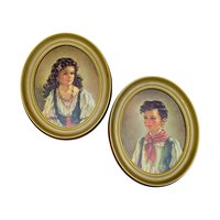 Vintage Framed "Chico and Elena" Prints: Ann Allaben Children's Art