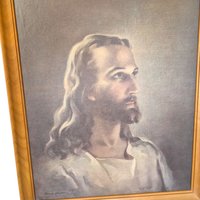 Vintage Warner Sallman Head of Christ Lithograph - Framed Religious Art