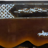 Vintage Vietnamese Mother of Pearl Panel: Bridge Crossing Lacquerware Art