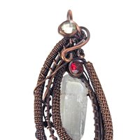 Copper Wire Wrapped Quartz Crystal Pendant: Handmade Statement Amulet