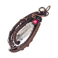 Copper Wire Wrapped Quartz Crystal Pendant: Handmade Statement Amulet
