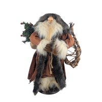 Vintage Woodland Santa Figure: Father Christmas with Faux Fur Coat, Rustic Holiday Decor