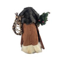 Vintage Woodland Santa Figure: Father Christmas with Faux Fur Coat, Rustic Holiday Decor