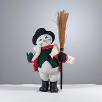 Vintage Annalee Snowman Figure: Large Holiday Doll with Broom, Christmas Decor