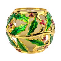 Vintage Lenox Holiday Dimension Votive: Gold & Enamel Holly Candle Holder
