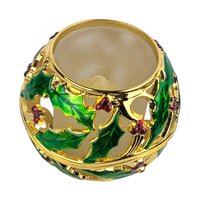 Vintage Lenox Holiday Dimension Votive: Gold & Enamel Holly Candle Holder