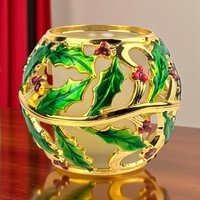 Vintage Lenox Holiday Dimension Votive: Gold & Enamel Holly Candle Holder