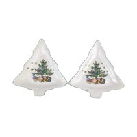 Vintage Nikko 'Happy Holidays' Christmas Tree Dishes: Set of 2, Ceramic Candy Trinket Plates