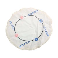 Vintage Embroidered Doilies: Set of Two Floral Linens with Crochet Edge