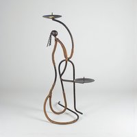 Vintage Figural Metal Candle Holder: Lu Lu Collection Brutalist Art Sculpture