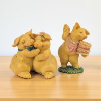Vintage 1990s Pigsville Figurines: Set of Two United Design Pigs
