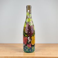 Vintage Painted Wine Bottle: Hand-Painted Fruit Lighted Decor